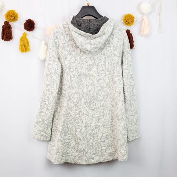 Soft Surroundings Jacquard Cream Gray Zip Up Hooded Sweater Jacket Medium - Picture 2 of 4
